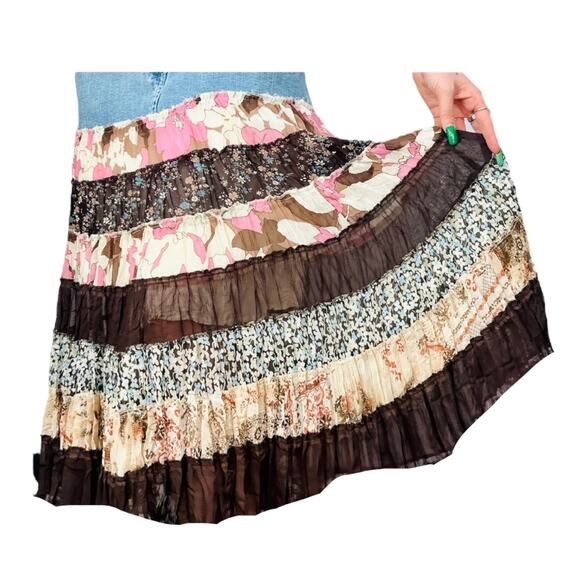 Denim and Floral Patchwork Midi Skirt - Picture 3 of 13